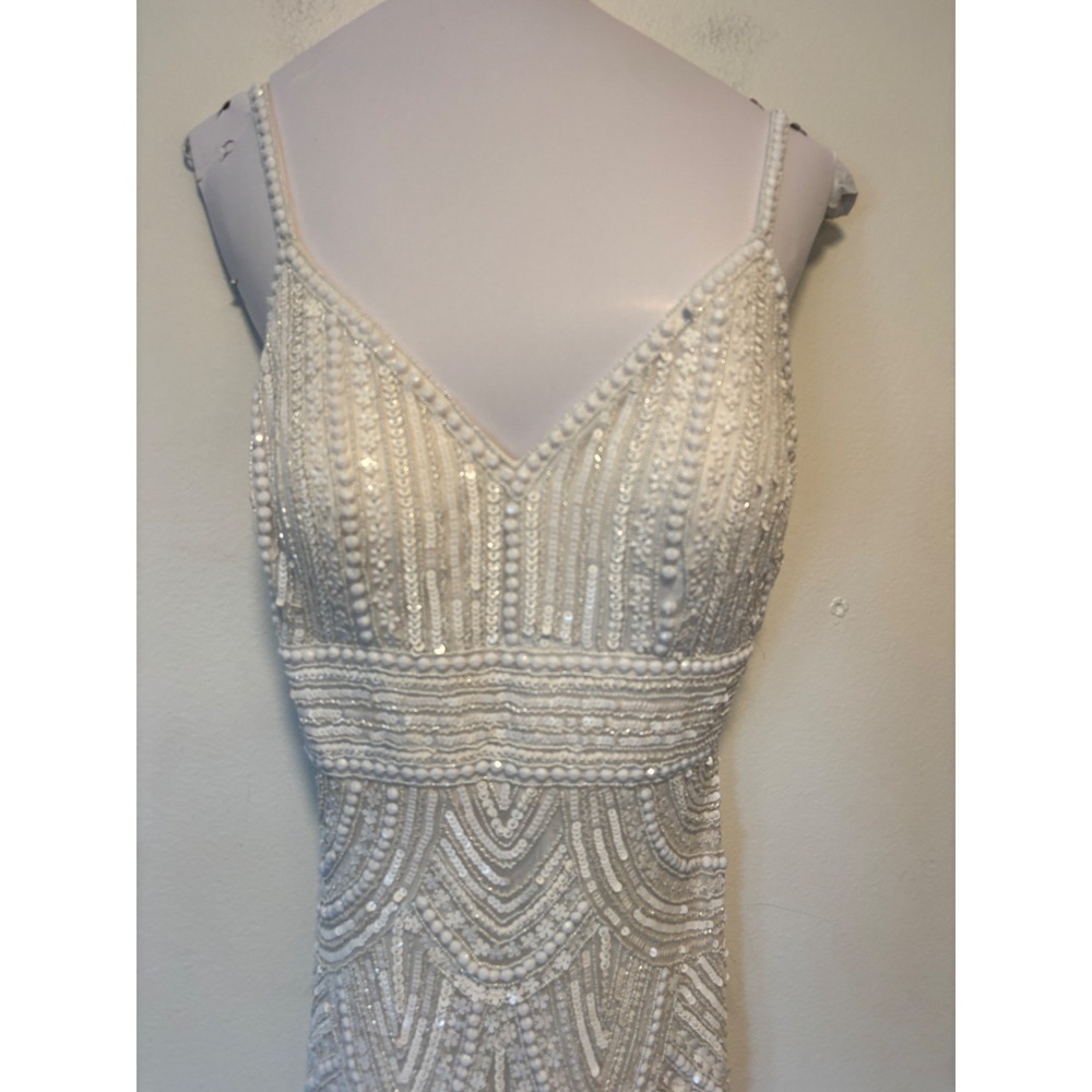 Sherri Hill White Fully Beaded Pearl Sequin Formal Gown Lace-Up Corset Back Sz 6